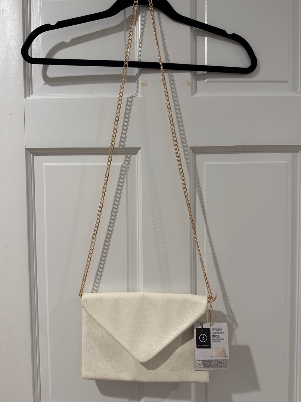 Ivory Envelope Crossbody Clutch with Gold Chain